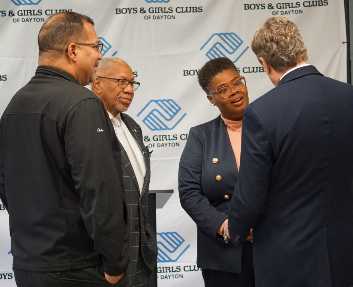 Congressman Mike Turner speaking with Dayton City Commissioner Chris Shaw, Mayor Jeffrey Mims, and Crystal Allen, CEO of the BGCD.