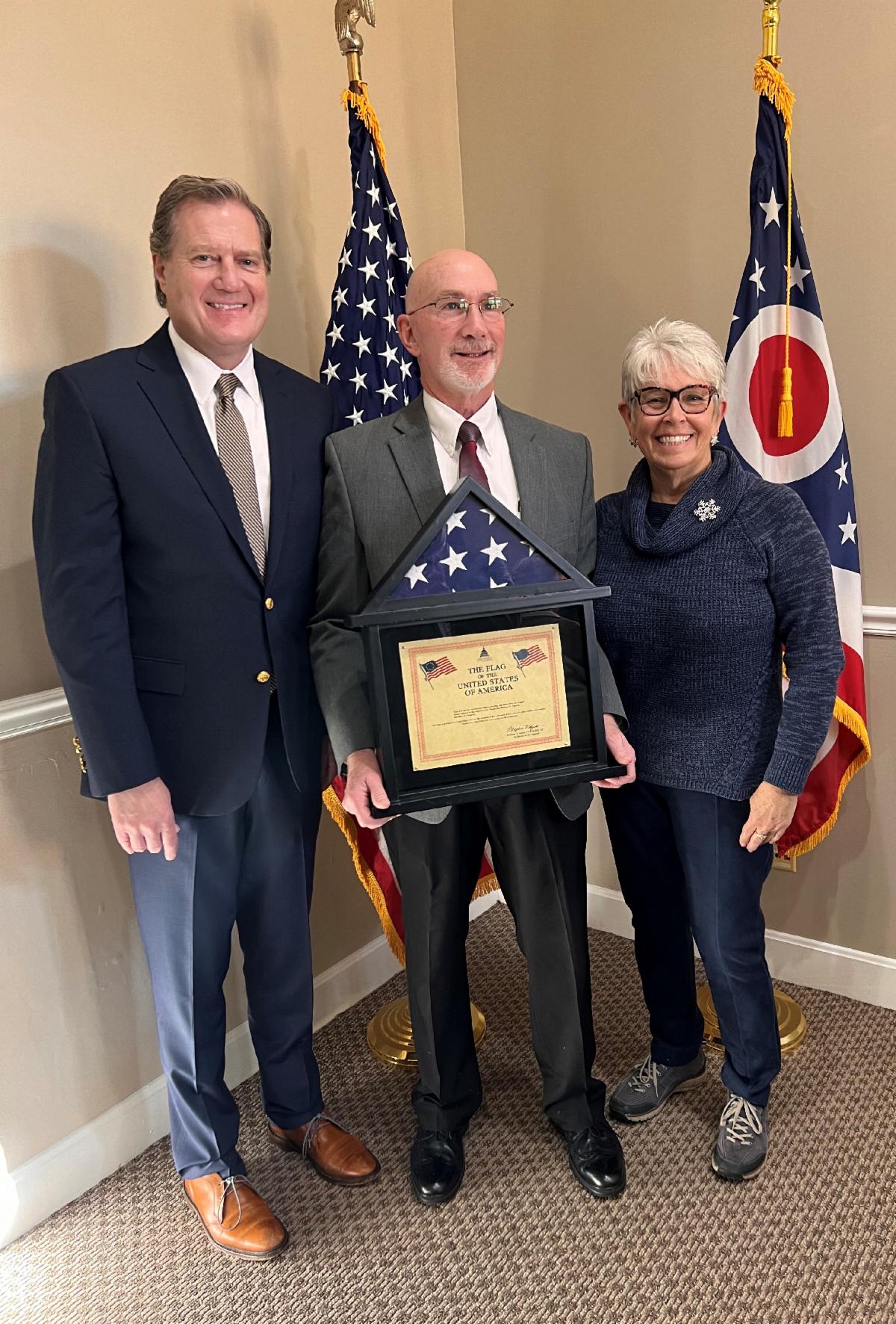 From left to right: Congressman Mike Turner, Chief Mike Etter, Barbara Etter