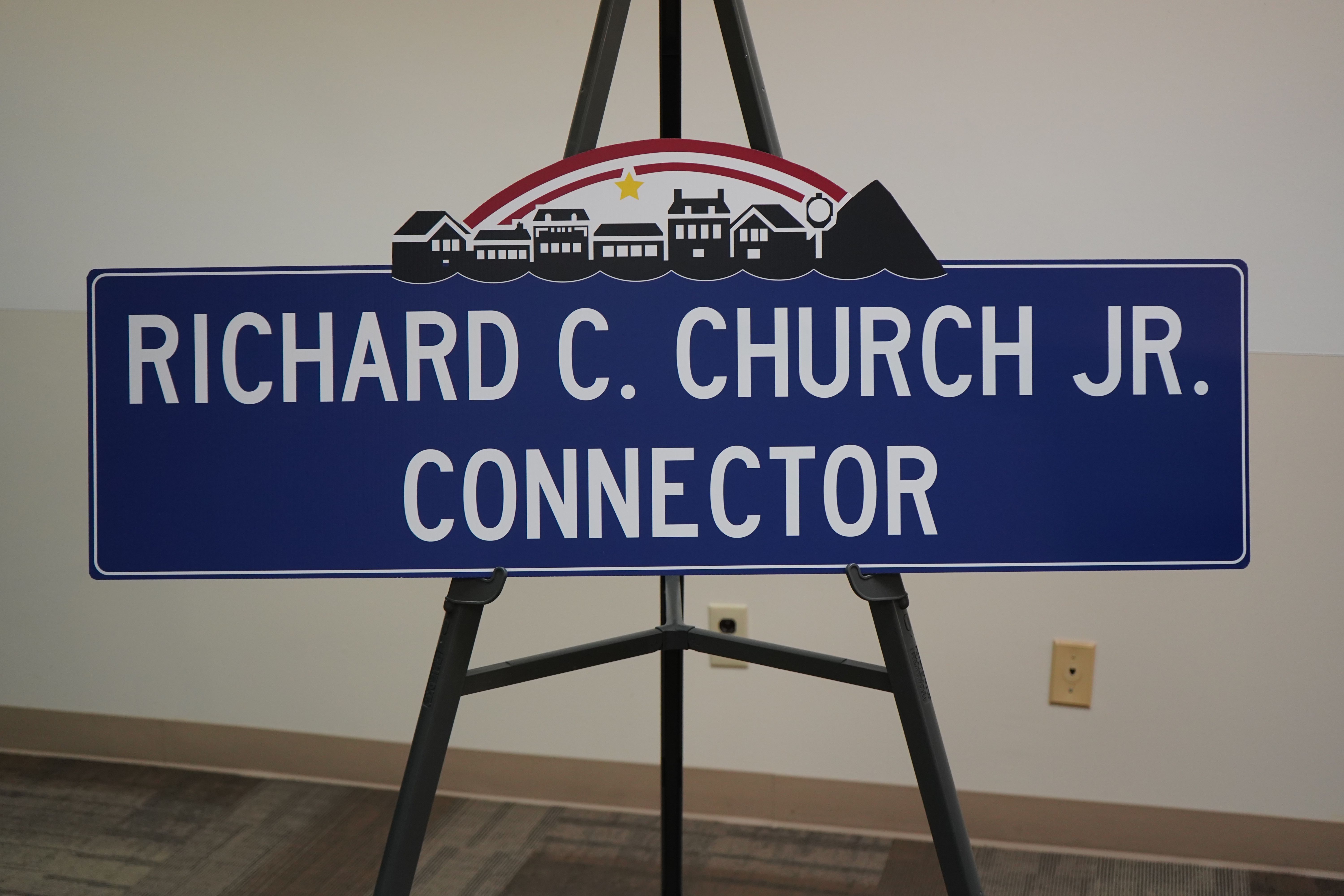 Sign honoring Mayor Dick Church.